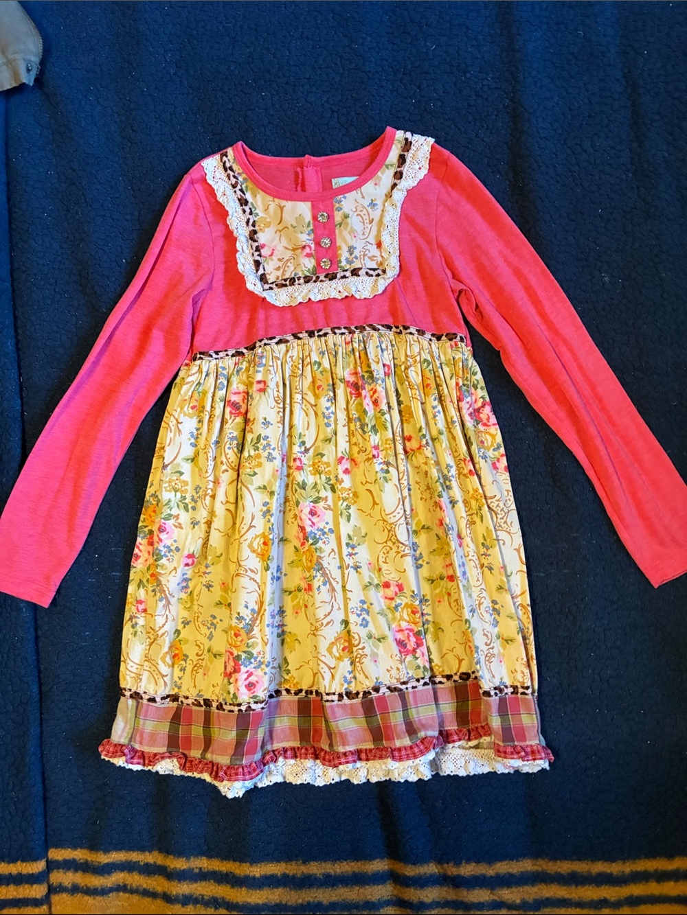 Vintage couture Girls' Pink and Yellow Floral Long-Sleeve Dress